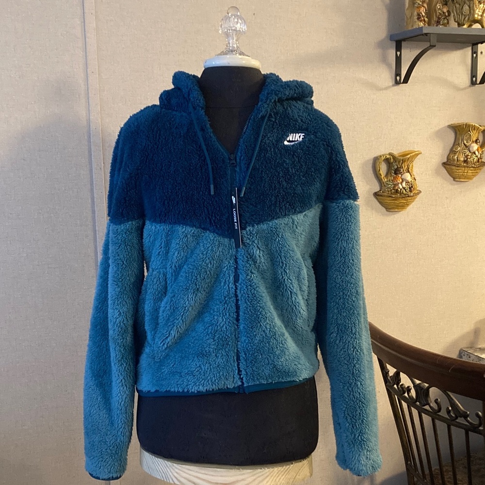 Nike Teal and Dark Green Fleece Jacket